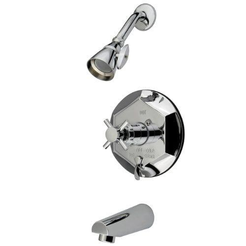 Kingston Brass KB46310DX Robinet de Baignoire et Douche avec Poignée Croisée, Chrome Poli