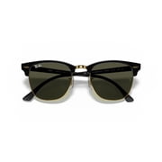 Ray-Ban Unisex Size 51 Square Clubmaster Classic Sunglasses with Case, Black on Arista/G-15 Green