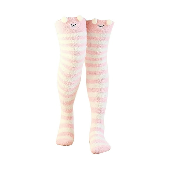 Tiqkatyck Compression Socks Clearance, Women's Coral Fleece Thickened Cartoon Striped Warm Towel Floor Socks 2Pc Stockings Warm Socks Compression Socks for Women Pink One Size