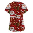 thumbnail image 4 of Dwellite Christmas Scrub Tops Women Xmas Tree Printed V Neck Short Sleeve Plus Size Scrubs Medical Uniform Shirts with Pockets Red M, 4 of 5
