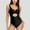 Black, variant on Women's One-Piece Swimsuit with V-Wire Neckline and Front Cut-Out Waist Detail - Small, Blue