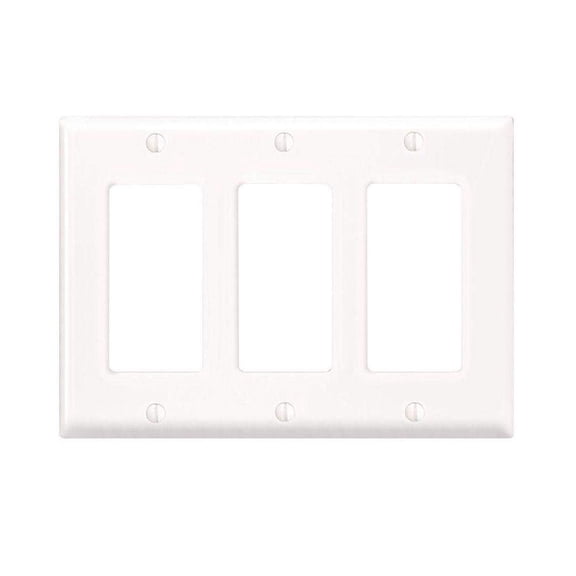 Leviton 80411-W 3-Gang Decora/GFCI Device Decora Wallplate, Standard Size, Thermoset, Device Mount, White