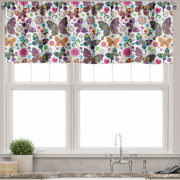 Ambesonne Butterfly Valance Pack of 2, Retro Style Ornaments, 54"X12", Multicolor