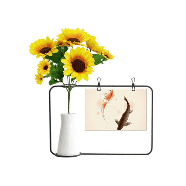 Traditional Chinese Japanese Lucky Fish Artificial Sunflower Vases Bottle Blessing Card