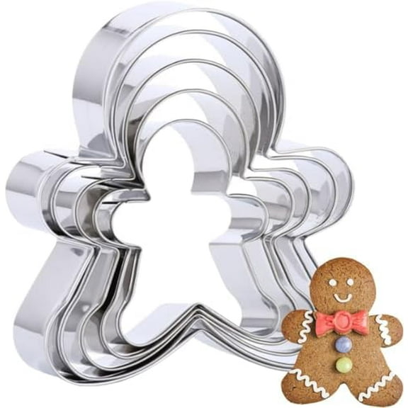 5-Piece Gingerbread Man Cookie Cutter Set - Stainless Steel Holiday Baking Cutters, Assorted Sizes for Christmas Cookies, Fondant, Biscuits (Dishwasher Safe, Professional Grade)
