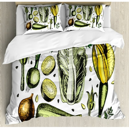 Vegetable Art King Size Duvet Cover Set Onion Cabbage Artichokes