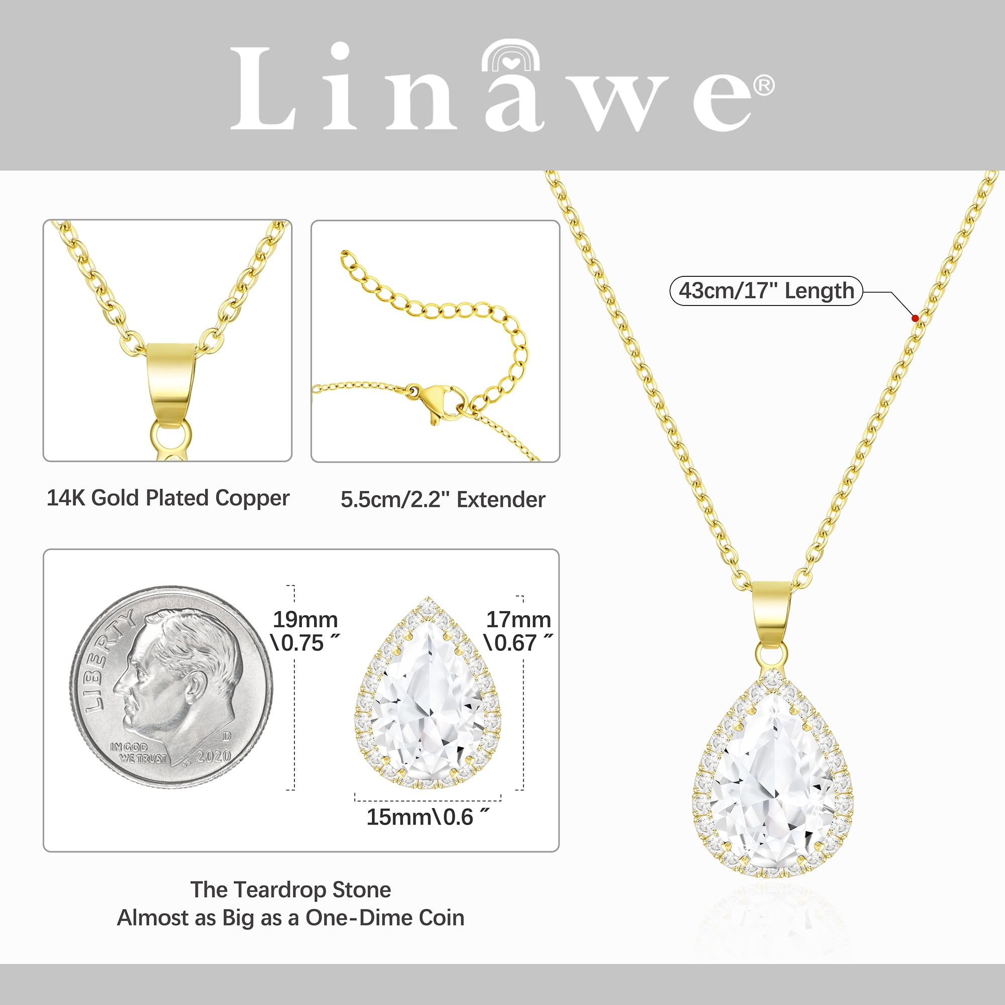 Linawe Crystal Pendant Necklace For Women Trendy, Wedding Bride ...