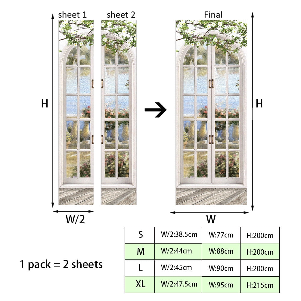 Door Sticker, Peel and Stick Vinyl Door Decals, Self-Adhesive Mural for Home Decor, Set of 2 Sheets,38.5x200cmx2Pcs