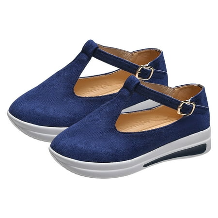 

Iuhan Women s Round Toe Flat Pumps Thick Bottom Buckle Strap Casual Beach Shoes