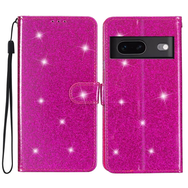 Compatible avec Google Pixel 7 Étui Portefeuille Pailleté avec Poche pour Carte et Rabat