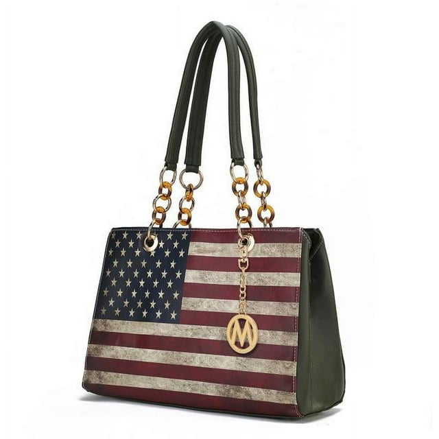 MKF Collection by Mia K. MKF-FG7408GRN Nevaeh Vegan Leather patriotic pattern Womens Shoulder Handbag