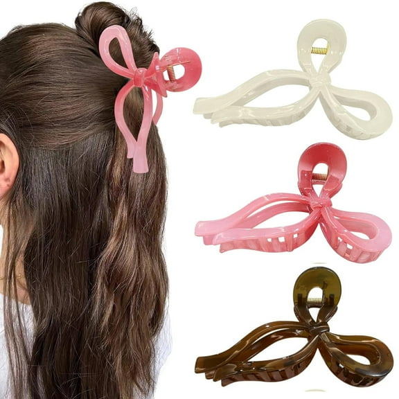 Hair Clip - Bow Claw Clip for Women, 3 Pack - Nonslip, Large Hair Clips Strong Hold - For All Hair Types and Styles