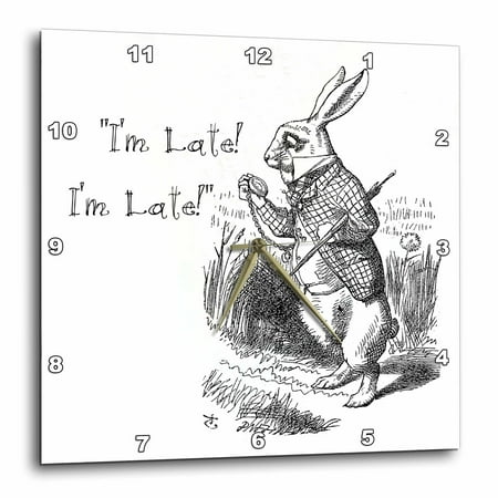 Rabbit Clock - 3dRose Alice in Wonderland White Rabbit. Im Late - John Tenniel illustration, Wall Clock, 13 by 13-inch