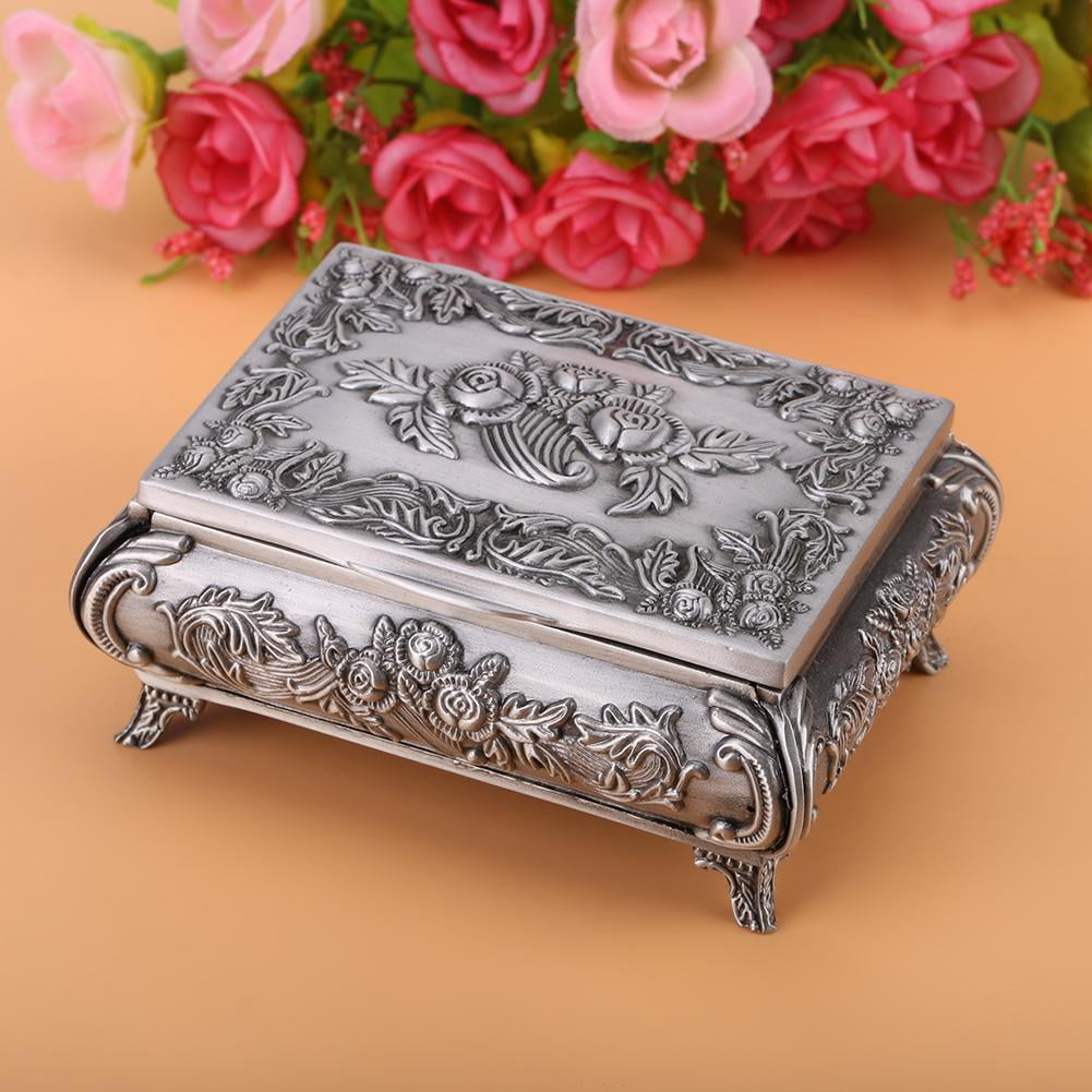 Sonew Vintage Style Rose Flower Carved Zinc Alloy Jewelry Box Case