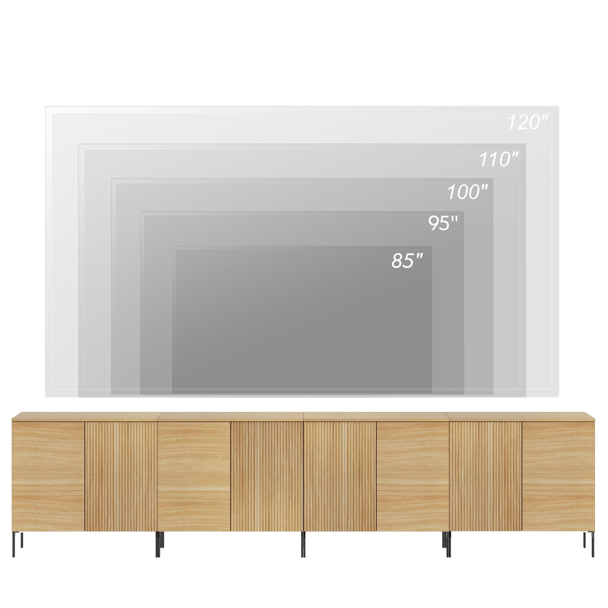 126" Modern Fluted TV Stand with 8 Doors, Entertainment Center with Adjustable Shelf, Wooden TV Console with Storage for Living Room
