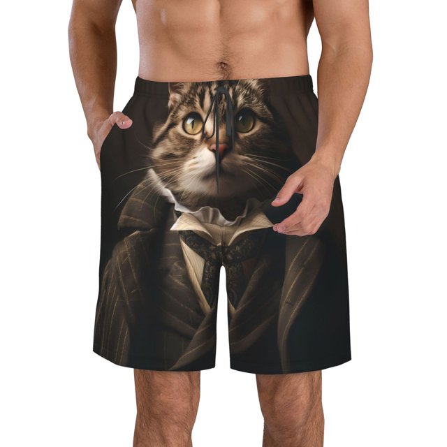 Balery Victorian Gentle Cat Traje de Baño Estilo Hawaiano para Hombre, Shorts de Secado Rápido con Bolsillos-XX-Large