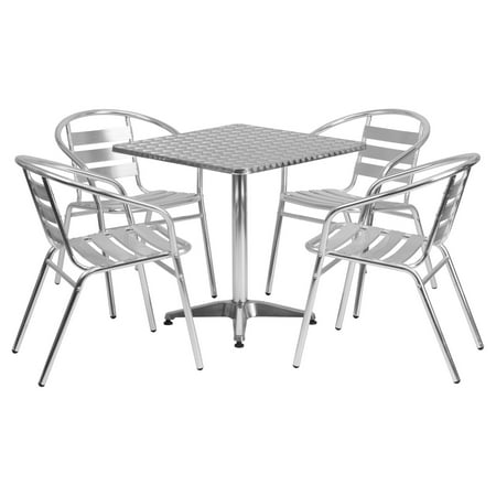 Aluminum Slat Table - Flash Furniture 27.5'' Square Aluminum Indoor-Outdoor Table with 4 Slat Back Chairs