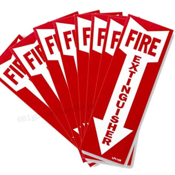 (10 Pack) Fire Extinguisher Signs w/Arrow, Self Adhesive Vinyl, 4" x 18"