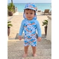 thumbnail image 5 of BemeyourBBs Toddler Baby Boy Shark One Piece Swimsuit with Sun Hat Infant Boys Bathing Suit Long Sleeve Rash Guard UPF 50+ Ocean Theme Print Zipper Swimwear Summer Pool Beachwear, 5 of 9