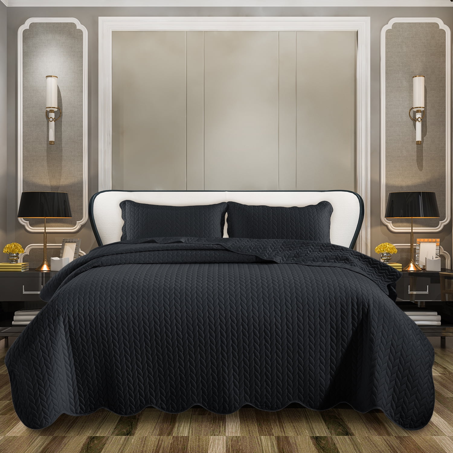 Imperial Rooms Luxury Soft Contemporary 2-Piece Quilt Set Reversible Black Chevron Ultrasonic Weaving Twin