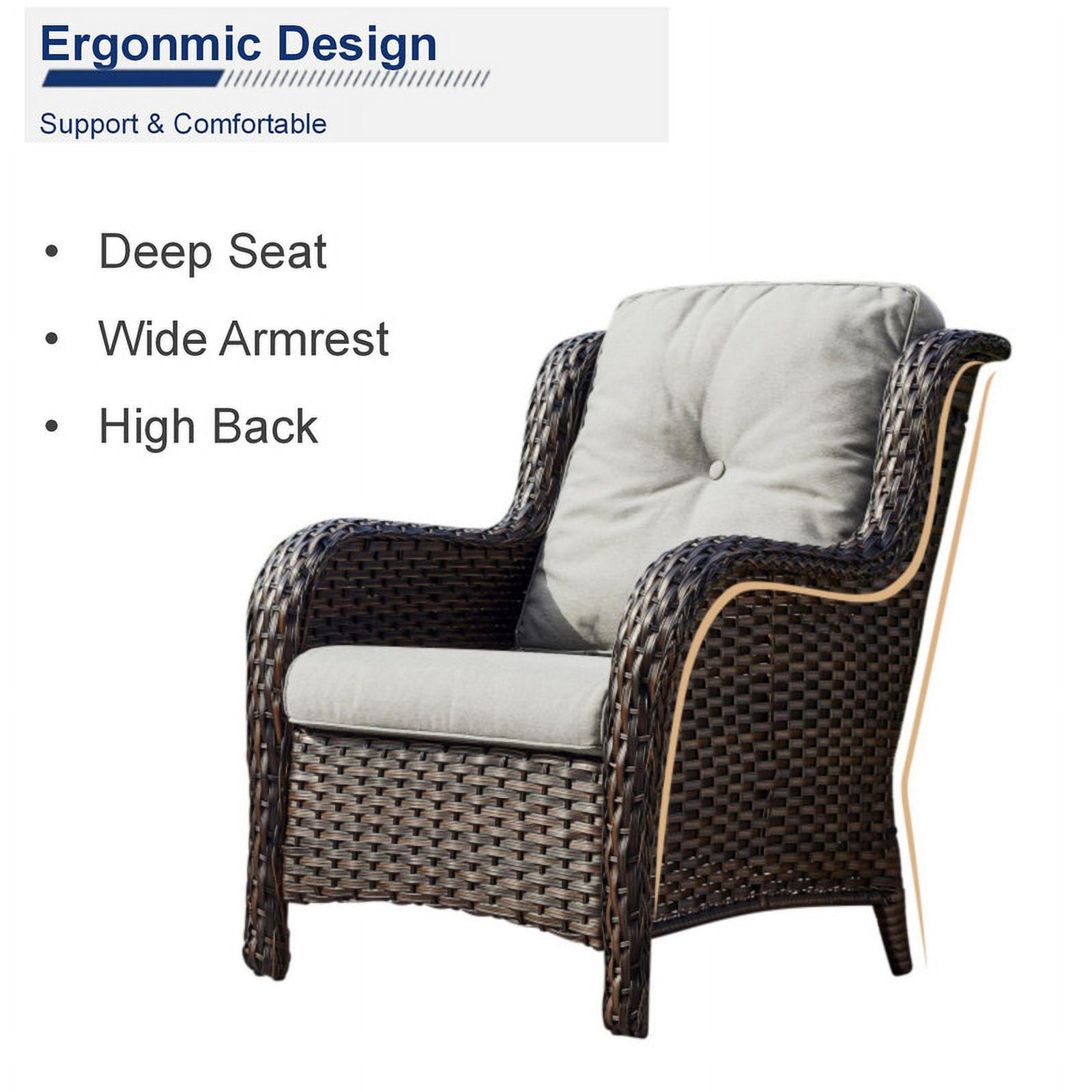 PARKWELL 6-Piece Outdoor High Back Patio Conversation Set,Rattan 6-Seat Furniture with Loveseat Sofa, Wicker Chairs,Coffee Table and Ottomans,Brown Wicker Gray Cushions
