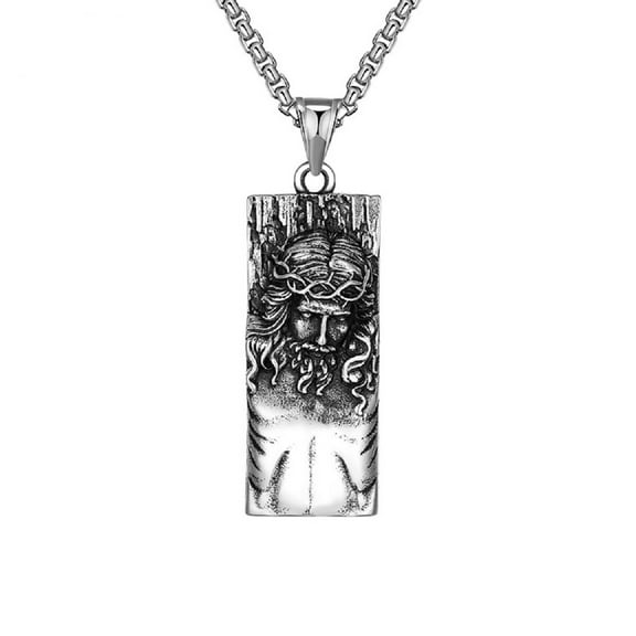 Fachoice Classic Jesus Head Pendant for Men Crown of Thorns Jesus Tag Necklace, Christian Jesus Christ Head Necklace Men’s Catholic Jesus Head Jewelry Holy Head of Jesus Charm Necklace