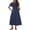Navy, variant on Qiopertar Women's V-Neck Short Sleeve Midi Dress Pleated Boho Beach Casual Summer Vacation Elastic Waist Pockets Solid Color Dresses, Navy XL