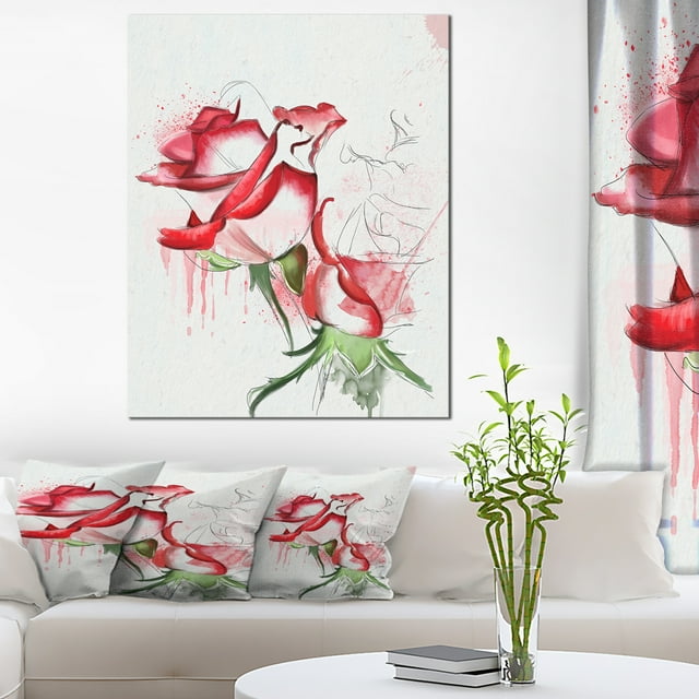 Roses Rouges Fantastiques Aquarelle - Impression sur Toile Florale