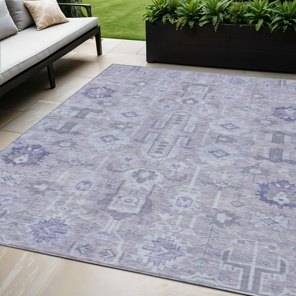 5' X 8' Lavender Purple And Gray Oriental Washable Indoor Outdoor Area Rug