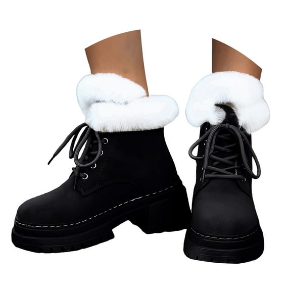 Mostsola Snow Boots for Women Plush Winter Outdoor Ankle Boots Platform Lug Sole Lace up Booties