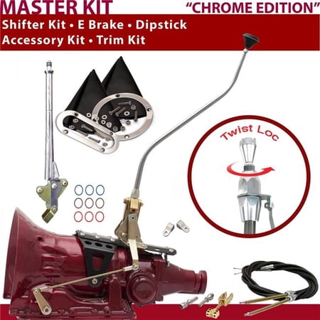 American Shifter TH350 Shifter Kit Chrome 23 in. Swan E Brake Cable Clevis Trim Kit Dipstick for DEC84