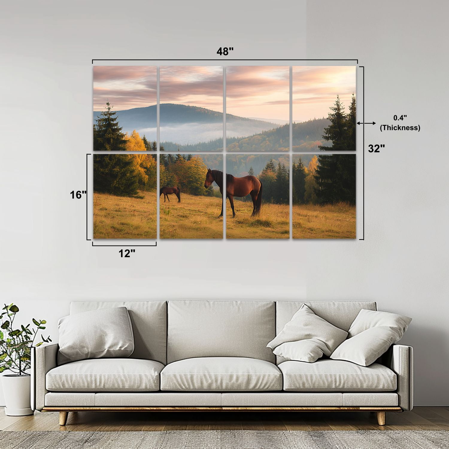 8 Pack Art Acoustic Panels Sound Absorbing horse dramatic clouds Rural landscape Horse Agricultural Decorative Soundproof Wall Panels Self Adhesive for Nursery Game Room Bedroom 48"x32"