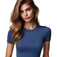 thumbnail image 3 of Playera De Mujer En Ribb Manga Corta Cuello Redondo Slim Fit, 3 of 4
