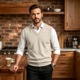 thumbnail image 5 of Meltox Men’s Wool Blend Vest Sweater V Neck Sleeveless Knitted Pullover Relaxed Fit Beige L, 5 of 7