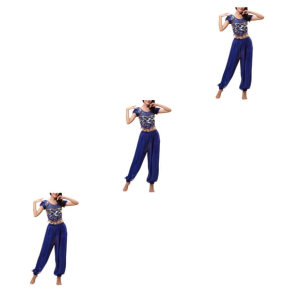 Sonducket Pantalones de danza del vientre indio para mujer, traje de baile con cordones en la espalda, traje profesional para adultos, ropa azul Type1 NO1
