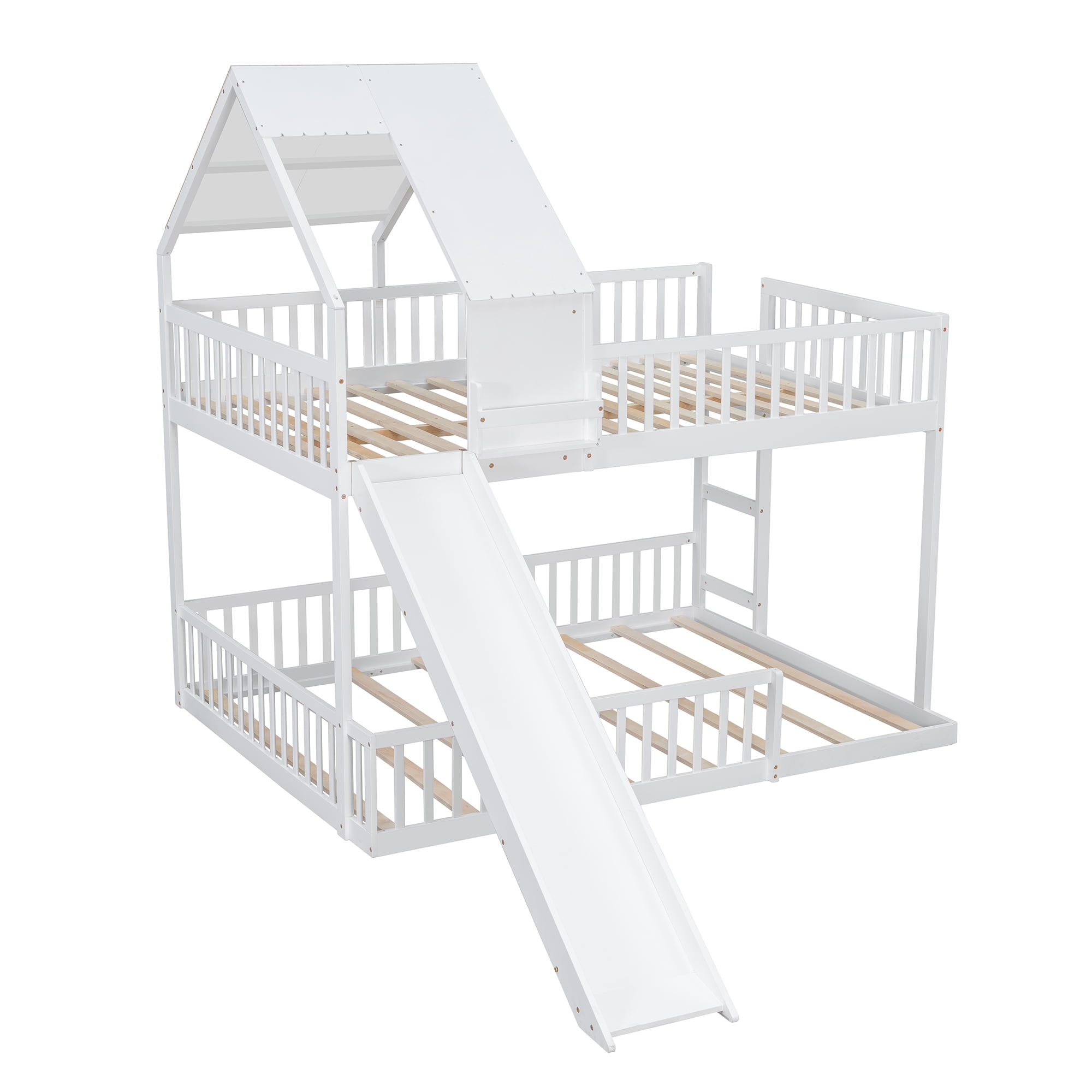 Euroco Wood Full XL over Queen Size Bunk Bed with Slide, White