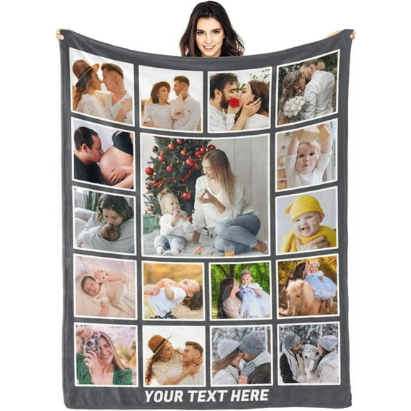 AISENIN Personalized Blanket with Photo Custom Christmas Blankets Soft Bed Throw Blanket Gifts for Family Friends on Birthday Christmas