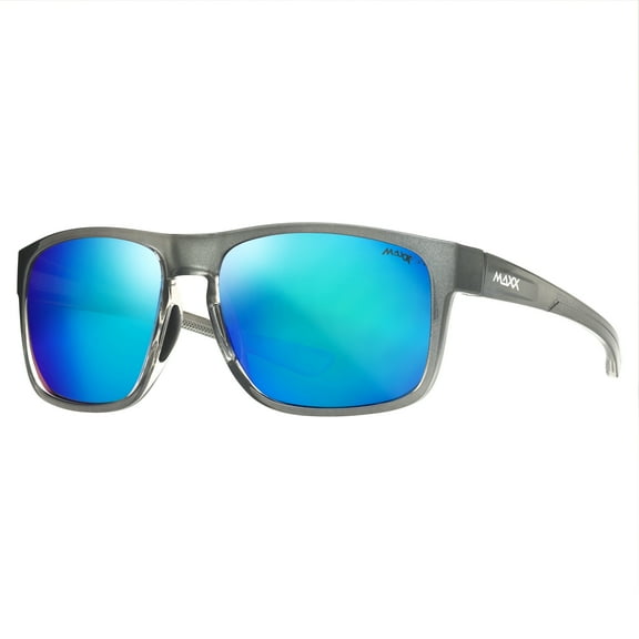 Maxx Flight Polarized Sports Sunglasses – Translucent Gray TR90 Full Frame with Dark Blue Mirror Over Smoke Lenses