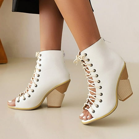 

BRISEZZS Women s Heeled Sandals- Casual Thick High Heels Pointed New Style Summer Sandals #133 White-7.5