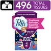 Puffs Ultra Soft Facial Tissues, Back-to-School Exculsive, 4 Rectangle Boxes, 124 Facial Tissues Per Box