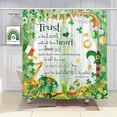 thumbnail image 4 of St Patrick''s Day Shower Curtain, Green Clover Shamrock Leaves Inspirational Quotes Trust in The Lord Rustic Wooden Board Farmhouse Bathroom Curtains, Spring Green Bathroom Accessories, 72X72in, 4 of 6