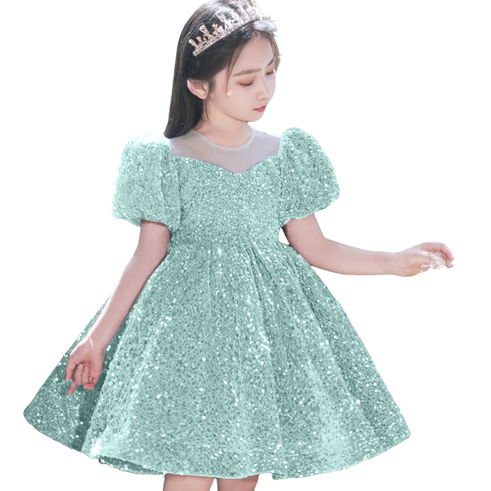 Toddler Girls Cute Dresses Cute Sequin Glitter Party Carnival Gown mal Prom Dress Size 18-24 Months