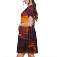 thumbnail image 2 of Picia Sunset Valley Western Cowboy Pattern Women's Short Sleeve Summer Dress Pleated Loose Swing Knee Length Short Sleeve Swing Dresses, 2 of 6