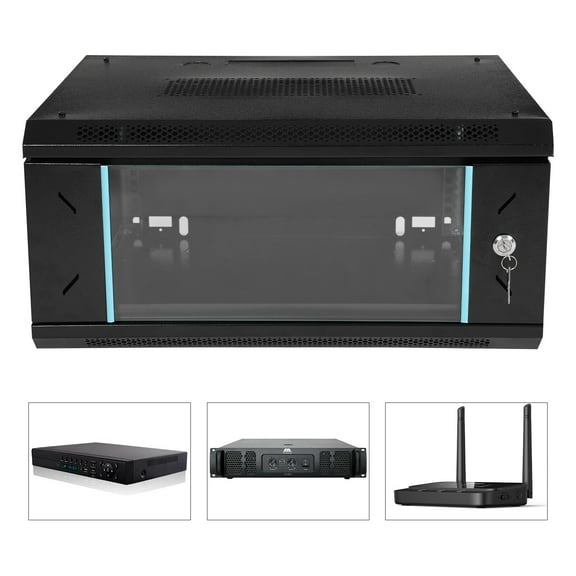 Miumaeov 4U Server Cabinet Case Rack Wall Mount Network Enclosure Rack Lockable Deep Drawer with Key Glass Door