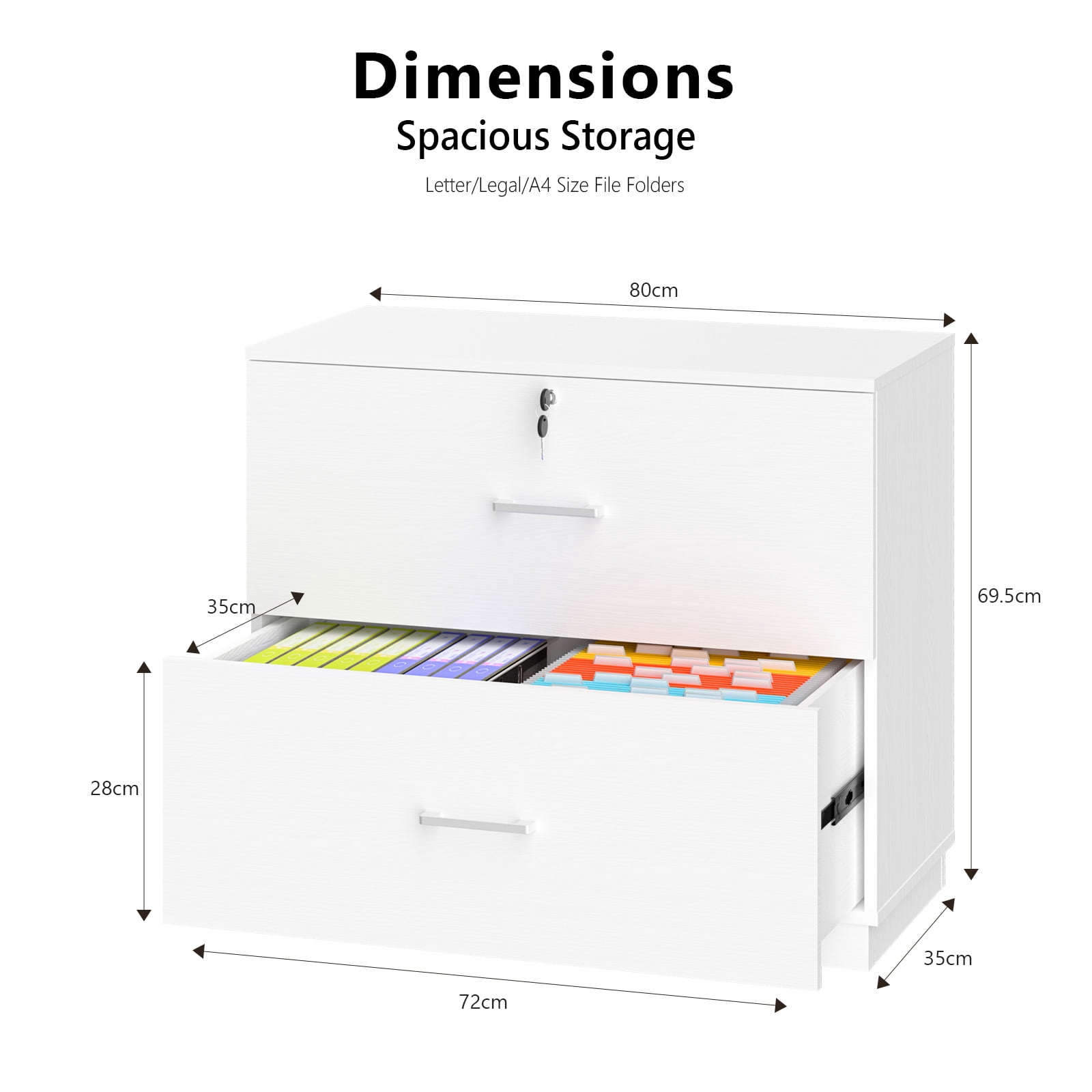 Ktaxon Wood 2 Drawer File Cabinet with Lock, Lateral  Lockable Wood Filing Cabinet for Home Office, Printer Stand with Drawers, Fits Letter, Legal & A4 Files, White
