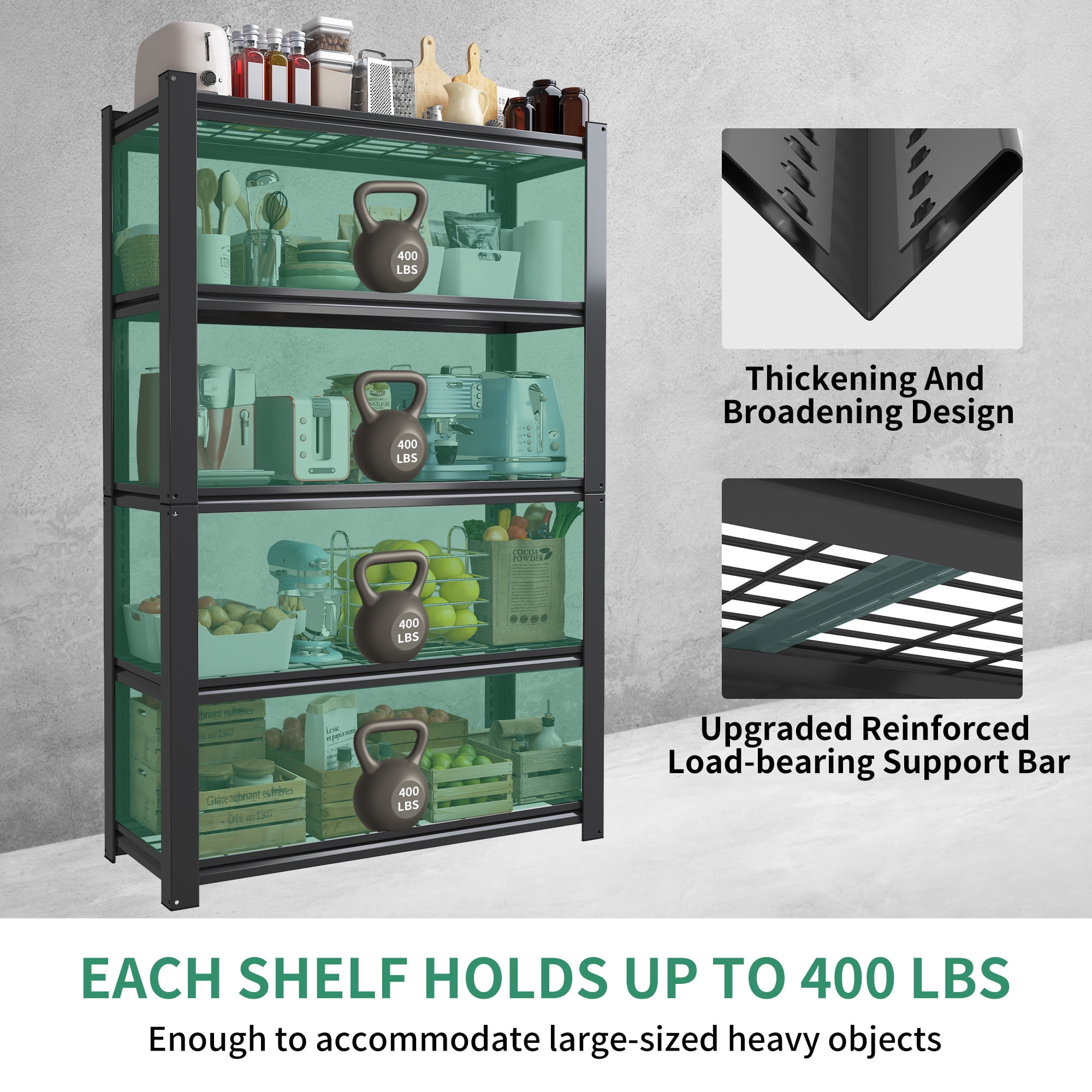 Alvantor 5-Tier Adjustable Metal Mesh Storage Rack 2000 Lbs Shelving Organizer for Pantry, Garage 35.5"W x 16"D x 72"H Black