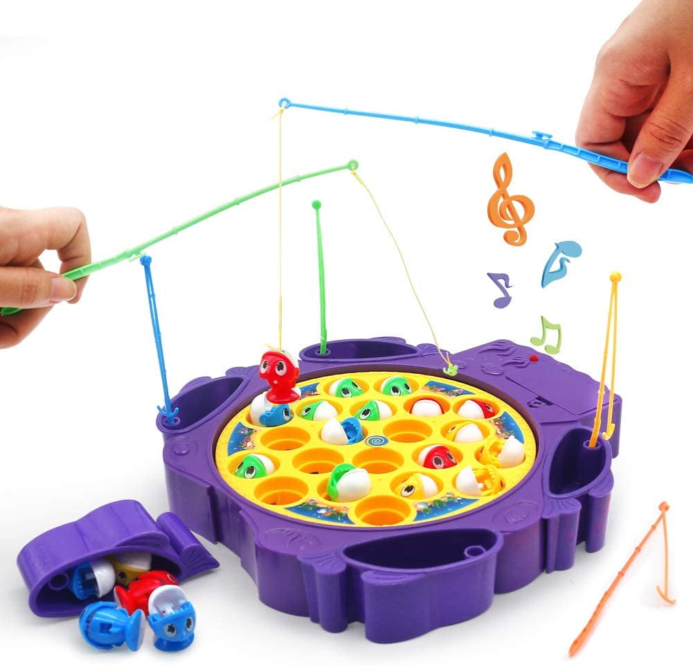 Electronic Fishing Game Toy with Rods Pole Rotating Board Musical Fish