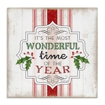 Festive Holiday Quote Holly Sprig Rustic Stripes Inspirational Graphic Art Gallery-Wrapped Canvas Print Wall Art