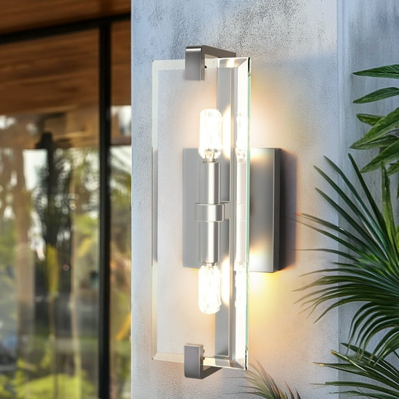 H14. 5in X W4. 5in Silver Modern Interior Wall Lamp, 2-lights Dimmable Wall Sconce with 2 Bulbs for Bathrooms Hallways