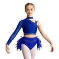 thumbnail image 7 of iiniim Girls Dance Outfits 2-Piece Rhinestones Crop Top and Ruffles Feather Skirt Set Dancewear Blue 10, 7 of 7